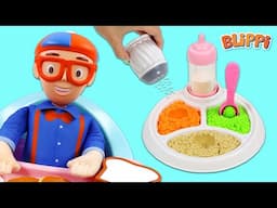 Blippi Eats a Healthy Meal from Magic Feeding Tray!