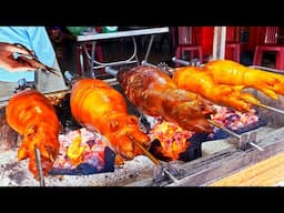 Crazy Yummy！Crazy Grilled Crispy Pork Leg, Spiced Pork Roll/瘋狂的烤脆皮豬腿, 香料豬腳製作-街頭美食 - Street Food