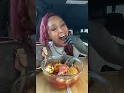 A Whole Spicy SEAFOOD BOIL MUKBANG in the Car ❤ #shorts #mukbang #foodie