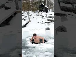 Cutting the ice in the lake for a winter Sauna Cold Plunge