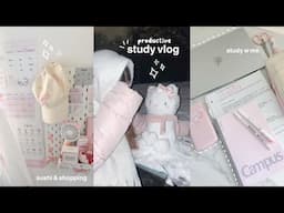 productive study vlog: shopping at muji + sushi, pr unboxing, hello kitty snowman, what's in my bag