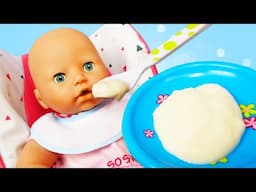 🔴 Kids pretend play baby dolls & Cooking toy food for baby Annabell alive doll