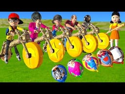 Squid Game vs Scary Teacher 3D Driving Wooden Bikes vs HoneyComb Candy Shapes 5 Times Challenge