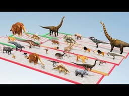 Which Animal vs Dinosaurs Speed Race Run Zigzag Down Course from Outside Animal Revolt Battle Simula