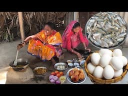 EGG CURRY And SMALL FISH CURRY cooking &eating by our tribe couple.