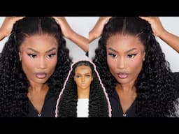 THE STYLE IS AMAZING! 😍👑 Halo Braid Glueless Deep Wave Wig Quick Install | Ali Pearl hair