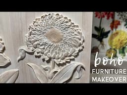 Boho Furniture Makeover  | Faux carved wood, white wash, decoupage and more!