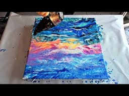 Blown Away by Colour🎨! Mesmerizing Sunset Acrylic Pour with a Hair Dryer 🌞🌊