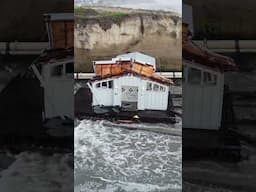 Bathroom washed of wharf onto Santa Cruz beach #eddieswell