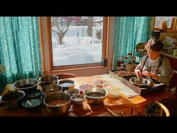 -10℃ 吹雪の雪下ろしと母の家しごと｜野菜のせいろ蒸し, 自然薯とろろ, ミックス豆, レモンのケーキ