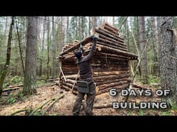 6 DAYS ALONE. Building a Log Mini A-frame Shelter