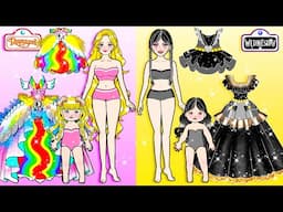 DIY Paper Doll - Rainbow VS Black Mother Daughter NEW FASHION Extreme Makeover Contest Dolls Beauty