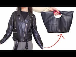 upcycling an old leather jacket into a bucket bag - step by step clothing transformation tutorial