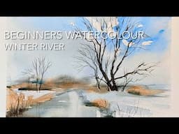 KEEP IT LOOSE! Beginners WINTER WATERCOLOR LANDSCAPE Snowy River Watercolor PAINTING Techniques demo