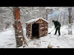 Building a LOG CABIN for Winter Bushcraft Survival