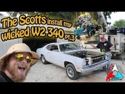 Installing my Mopar W2 Tunnel Ram 340 into my tubbed 1970 Plymouth Duster with my family pt.3