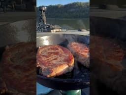 Cast Iron Ribeyes On A Boat 🥩 #castironcooking #fishing  #carnivore