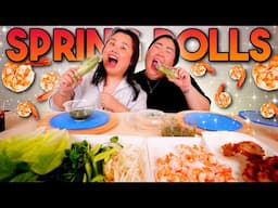 Giant Shrimp Spring Rolls Mukbang + Crispy Pork Belly + Spicy Cilantro Garlic Sauce 먹방 Eating Show!