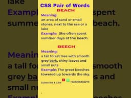 | Beech & Beach | |Pair of Words | | Homophoones | #css #cssmcq #css3 #ppscpreparation #pms #viral