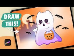 PROCREATE Drawing for Beginners - Halloween Cat Ghost - EASY step by step digital art tutorial