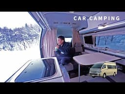 [Winter car camping] Sleeping alone in the car on a freezing snowy night | Hiace camper