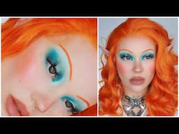 blue eyeshadow & orange eyebrows yes please / makeup tutorial