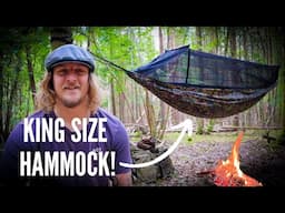 24 Hours Off Grid Solo Camping In a KING SIZE Hammock  In The Woods , Bushcraft cooking- Pot hanger.