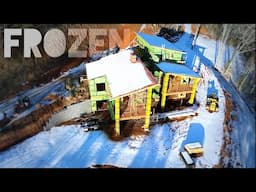 Construction of a MEGA sized Modern Home PT 68 | Snow Storm and Entry Deck