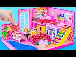 How To Make Beautiful Pink House Summer Villa with Princess Bedroom, Swimming Pool | DIY Mini House