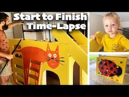 Cool dad builds playhouse for 2 year birthday || Slide + Climbing Wall (TIME-LAPSE start to finish)