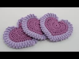 Valentine Coaster. Crochet patterns SUBTITLES 💜 Подставка под чашку "Валентинка" крючком