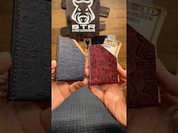 “Shroud V2” cardholders in #puebloleather with logo pattern🐗🐗🐗