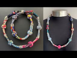 💖 Button Knot Necklace | DIY Liberty Fabric Cord Braid Button Knot Necklace | Colar com nó de botão