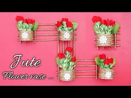 Wall hanging flower vase with jute | DIY Home decoration with jute rope | Jute flower pot craft