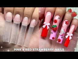 PINK & RED STRAWBERRY POLYGEL NAILS🍓 CHARM NAIL DESIGN & POLYGEL APPLICATION | Live Stream