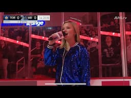 13 year old Cassandra Star sings O Canada for the Manitoba Moose vs. Toronto Marlies game