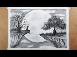 How to Draw a boy sitting on cliff in Moonlight for beginners || Pencil Sketch step by step