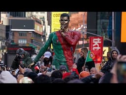 No dia em que fez 40 anos, Cristiano Ronaldo 'ganha' estátua em Times Square