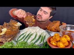 ASMR; Eating spicy Mutton Chops Curry+Spicy Whole Chicken Curry+Spicy Boiled Eggs Curry+Extra Gravy