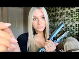 ASMR| Straightening My Hair With Whisper Ramble (Hair Sounds, Light Mouth Sounds, Brushing)