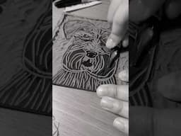 Trying Lino cutting for the first time! Carving a miniature schnauzer stamp