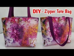 STEP BY STEP - How to Make Zipper Tote Bag with Lining at Home for Daily Uses - Easy Sewing Tutorial