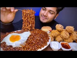 SPICY* BLACKBEAN NOODLES WITH CRISPY FRIED CHICKEN AND BURGER | EATING SHOW | FOOD EATING VIDEOS