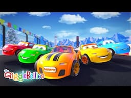 Car Race Song | Red, Green, Orange, Yellow & Blue Car | Nursery Rhymes - GiggleBellies