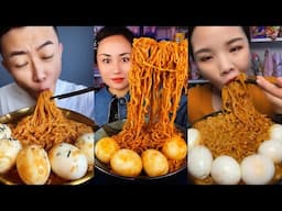 [Mukbang ASMR] Spicy Noodles and Soft Boiled Eggs ( chewy sounds ) 매운 국수와 반숙 계란 먹방