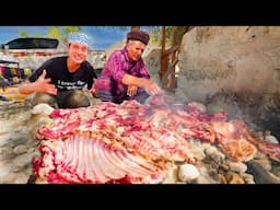 Traditional Arabian Food!! WHOLE GOAT ROCK BBQ (Can't Believe the Process)!!