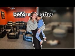 amazing diy theater room makeover before + after! + in home gym feat. yesoul bike+ treadmill!🍿🎞🏃🏼‍♀️