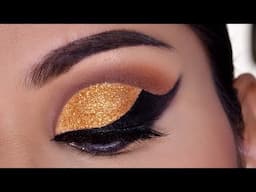 INDIAN BRIDAL GOLD GLITTER EYE MAKEUP Cut Crease Look