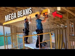 Construction of a MEGA sized Modern Home PT 62 | Beams Everywhere!