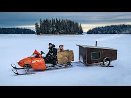 Camping on a FROZEN LAKE in a Snowmobile Cabin w/ my Dog